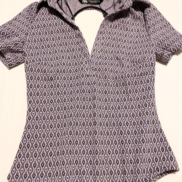 Zara Lilac Geometric Print Open Back Bodysuit Size XS - Picture 6 of 16
